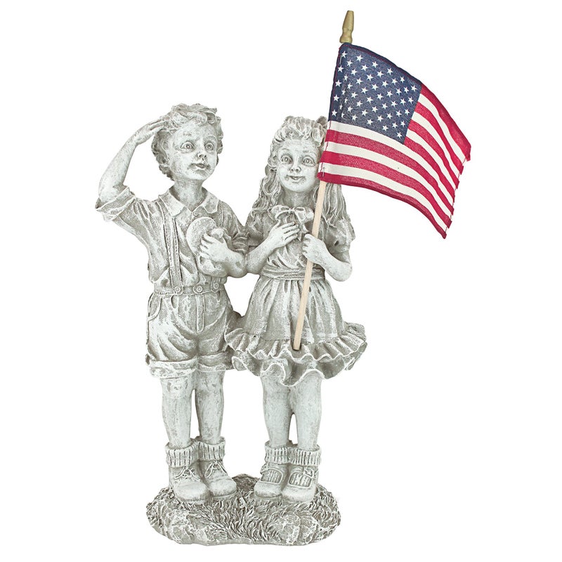 Design Toscano QM7512030 Patriotic Flag Children Statue,Antique Stone - Image 2